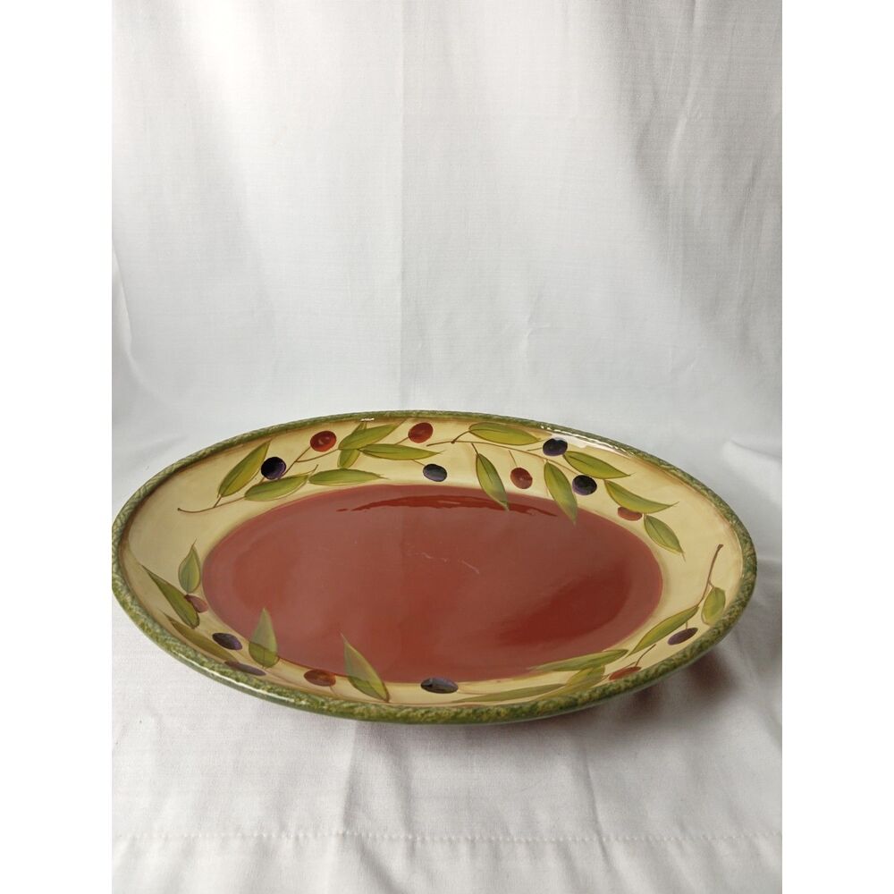 Clay Art Antique Olive Hand Painted Large Oval Serving Platter 17" StoneLite